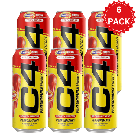 C4 Energy Drink Cherry, Carbonated Sugar Free Pre Workout Performance Drink with no Artificial Colors or Dyes, 16 Oz Pack Of 6