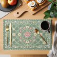thumbnail image 2 of Sage Green Placemats Set of 8 Bohemia Ethnic Floral Flowers Abstract Place Mats Indoor Wipeable Table Mats Washable Cloth Dining Table Placemats for Kitchen Holiday Party Home Decor 13x19 Inch, 2 of 9