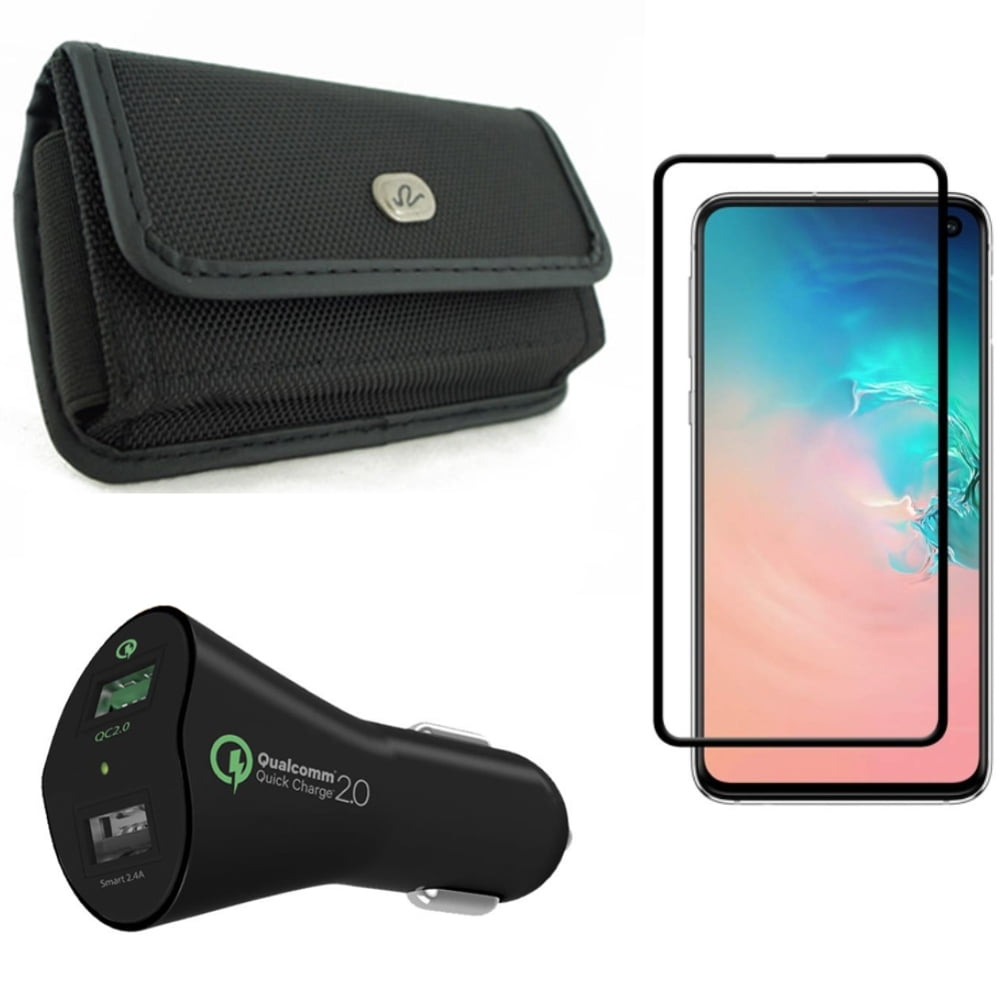 Galaxy S10e Car Charger w Screen Protector w Case Belt Clip 30W Fast