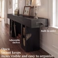 thumbnail image 3 of OMCHOM 70.8 Inch Console Table Wood Entryway Sofa Table with USB Charging Station, Narrow Behind Couch Design with Storage Shelves for Hallway Living Room Farmhouse Home Decor(Black), 3 of 6