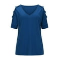 thumbnail image 4 of Mittory Women's Short Sleeve Cut Out Cold Shoulder Tops Deep V Neck T Shirts, 4 of 7