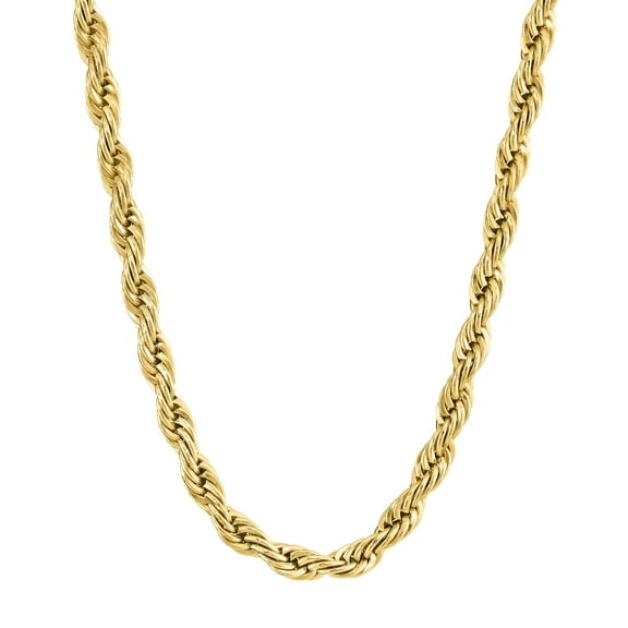Stainless Steel 18 Inches Long 4 MM Wide Rope Chain Necklace Yellow Gold Ion Plating with Lobster Claw Clasp for Men by Metro Jewelry