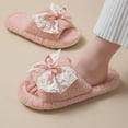 thumbnail image 4 of Xfvqtps Fluffy Slippers for Women Lace Bow Winter Warm Open Toe Slip on Furry Cozy Indoor and Outdoor Plush Shoes Pink, 4 of 6