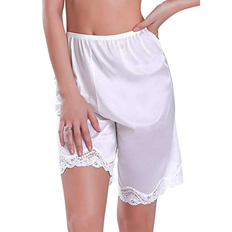 Women s Lace Trim Culotte Slip Snip it Pettipants Bottom Split Skirt Bloomers Lingerie Satin Pant