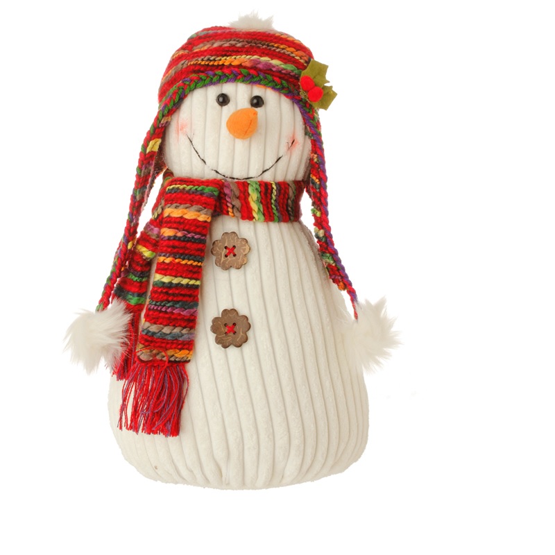 18" Bohemian Holiday Plush Snowman w/ Colorful Knit Hat