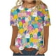 thumbnail image 1 of Blusas para las Mujeres Casual Impreso Cuello Redondo Manga Corta Camiseta Top, Tops Cortos para las Mujeres Primavera Verano, 1 of 5