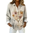 thumbnail image 5 of Fgvctg Long Sleeve Shirts for Women V Neck Button Down Blouses Collared Plus Size Date Day Love Heart Print Shirt Sweet Business Casual Outfits Khaki 2XL, 5 of 5