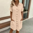 thumbnail image 3 of Zpanxa Women's Solid Shirt Dress with Pockets Short Sleeve Lapel Collar Casual Belted Dress, 3 of 7