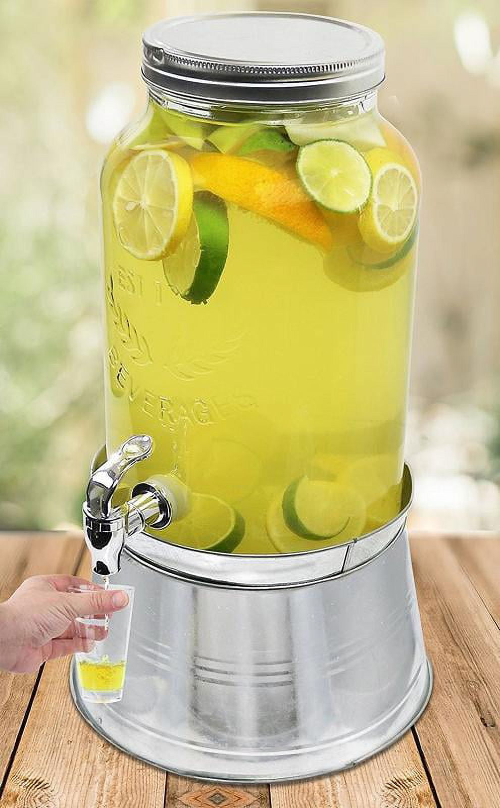 Elegant Home Hammered Glass Ice Cold Beverage Drink Dispenser - 2.7 Gallon,  With Glass Lid and Antique Metal Stand, 100% Leak Proof Spigot- Wide Mouth  Easy Fill…