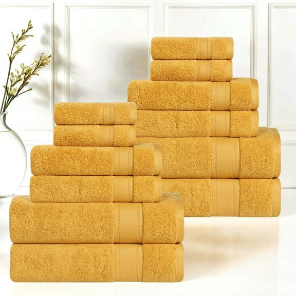 BNM Zero Twist Cotton Medium Weight Ultra-Soft 12 Piece Towel Set, Gold