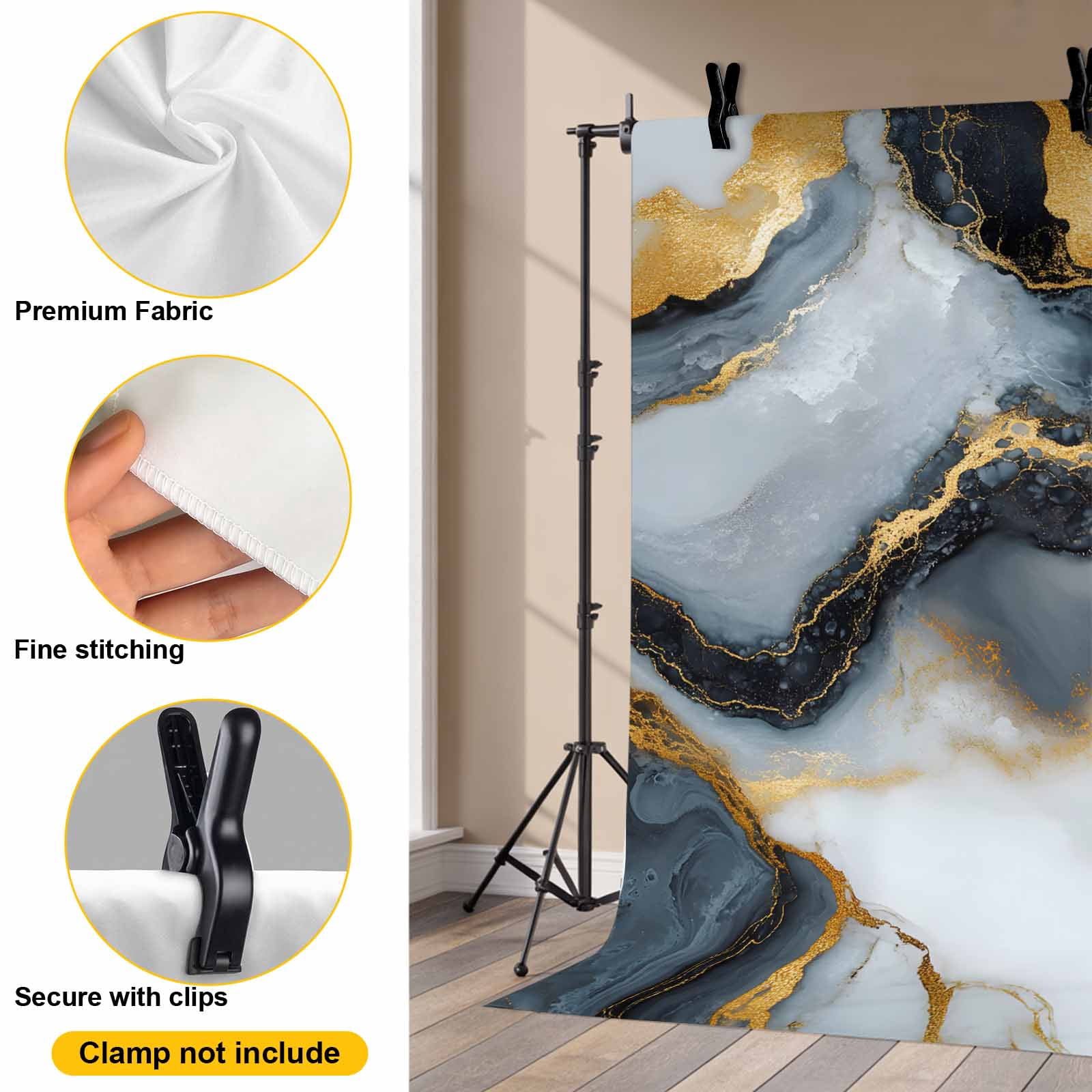 Black Golden Marble Backdrop for Photography,Fabric Photo Background Backdrop,Modern Ink Painted Aesthetics Photo Booth Background for Portrait Photoshoot Video Wedding Studio Decoration Banner 7x5ft
