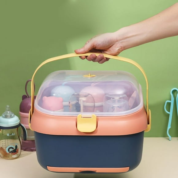 Baby Bottle Drying Rack Nursing Bottle Storage Box Container with Swivel Vent Dust Cover Drain Tray Detachable Holder