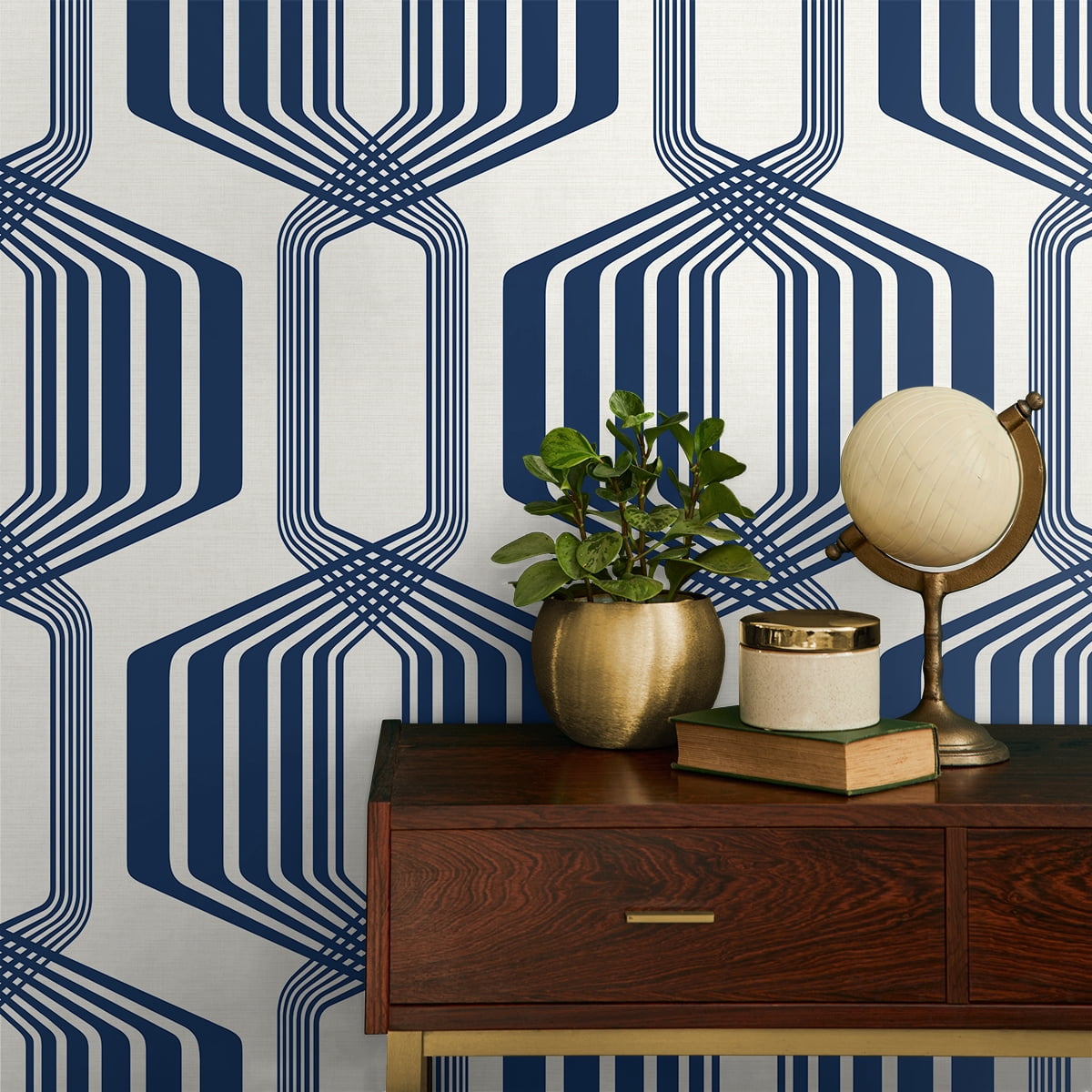 NextWall Blue Sapphire Striped Geo Peel and Stick Wallpaper