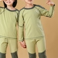 thumbnail image 2 of Sinleey Kids Boys Girls Thermal Underwear Set Long Sleeve Base Layer Top with Bottoms Fall Winter Green 150, 2 of 5