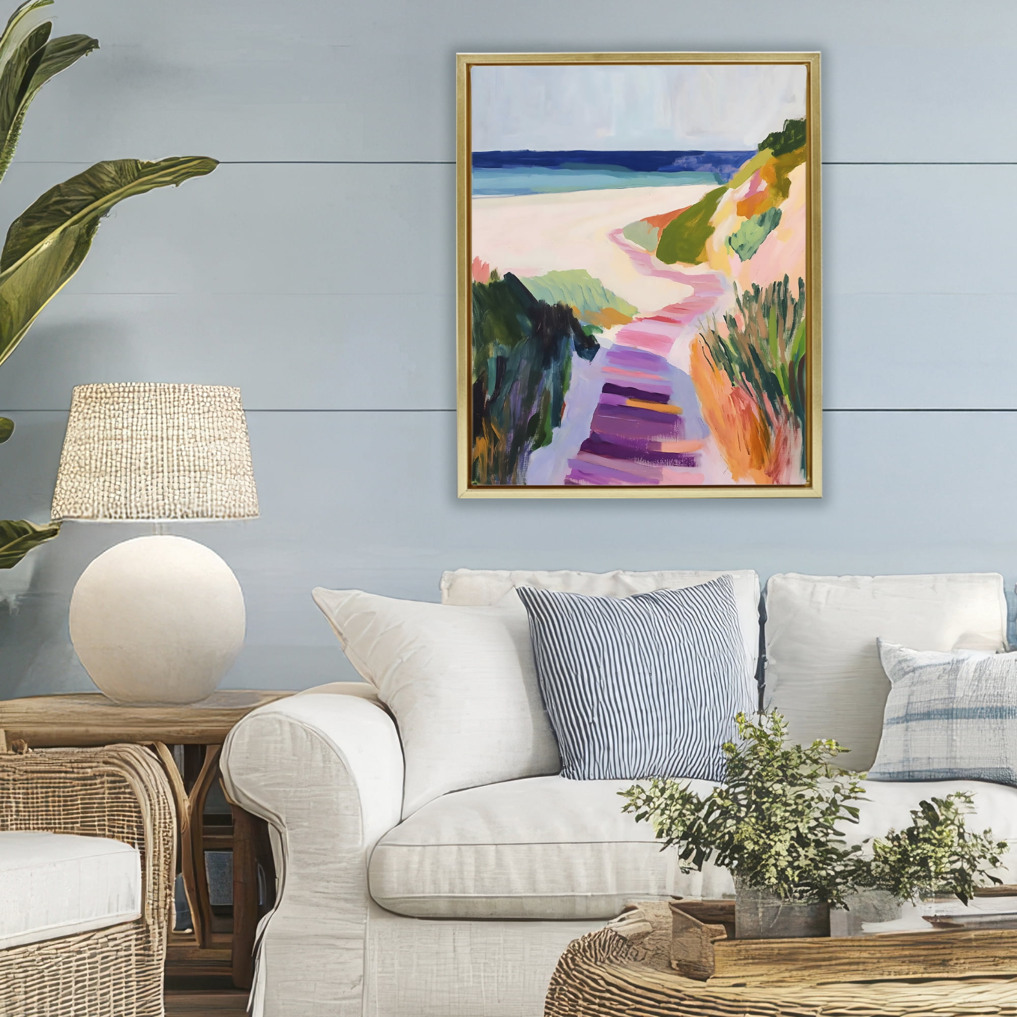 Stupell Industries Pastel Beach Pathway to Shore Gold Framed Floater Canvas Wall Art, design by The Prints Vibe