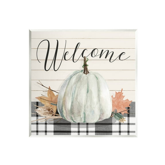 Stupell Industries Welcome Plaid Pumpkin Sign Graphic Art Unframed Art Print Wall Art, Design by Livi Finn