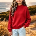thumbnail image 2 of Falkdiz Long Sleeve Shirts for Girls Waffle Loose Tops Winter Casual Outdoor Crew Neck Girls Pullover Solid Color , Red , Size: 5-6 Years, 2 of 6