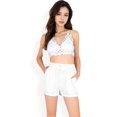 thumbnail image 7 of Women's Elastic Waist Pleated Drawstring Shorts with Side Pockets- White,Small, 7 of 7