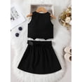 thumbnail image 3 of Suealasg 2Pcs Little Girl Summer Outfits 1T 2T 3T 4T 5T 6T Kids Clothes Set Sleeveless Button Tank Tops and Pleated Skirt with Belt Set, 3 of 9