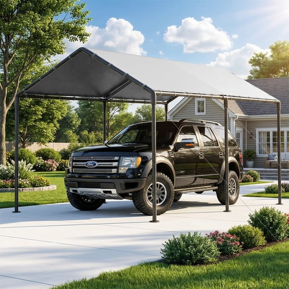 TANGJEAMER 10x20 ft Metal Carport Car Canopy Portable Car Tent Garage, White