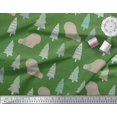 thumbnail image 3 of Soimoi Green Poly Georgette Fabric Bear & Tree Christmas Print Fabric by the Yard 52 Inch Wide, 3 of 3
