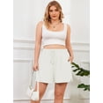 thumbnail image 6 of SHOWMALL Women's Plus Size Athletic Shorts with Pockets, White 1X Cotton Blend Workout Shorts with Side Slits & Drawstring, 6 of 9