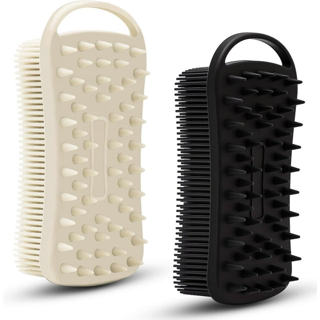 2 Piezas de Silicona Exfoliante Corporal, Cepillo de Champú Corporal de Silicona 2 En 1, Esponja de Silicona Suave para Pieles Sensibles, Masajeador de Silicona para El Cuero Cabelludo, Fácil De
