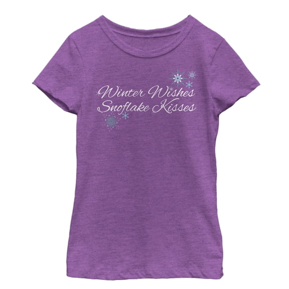 Girl's CHIN UP Winter Wishes & Snowflake Kisses  Graphic Tee Purple Berry X Large