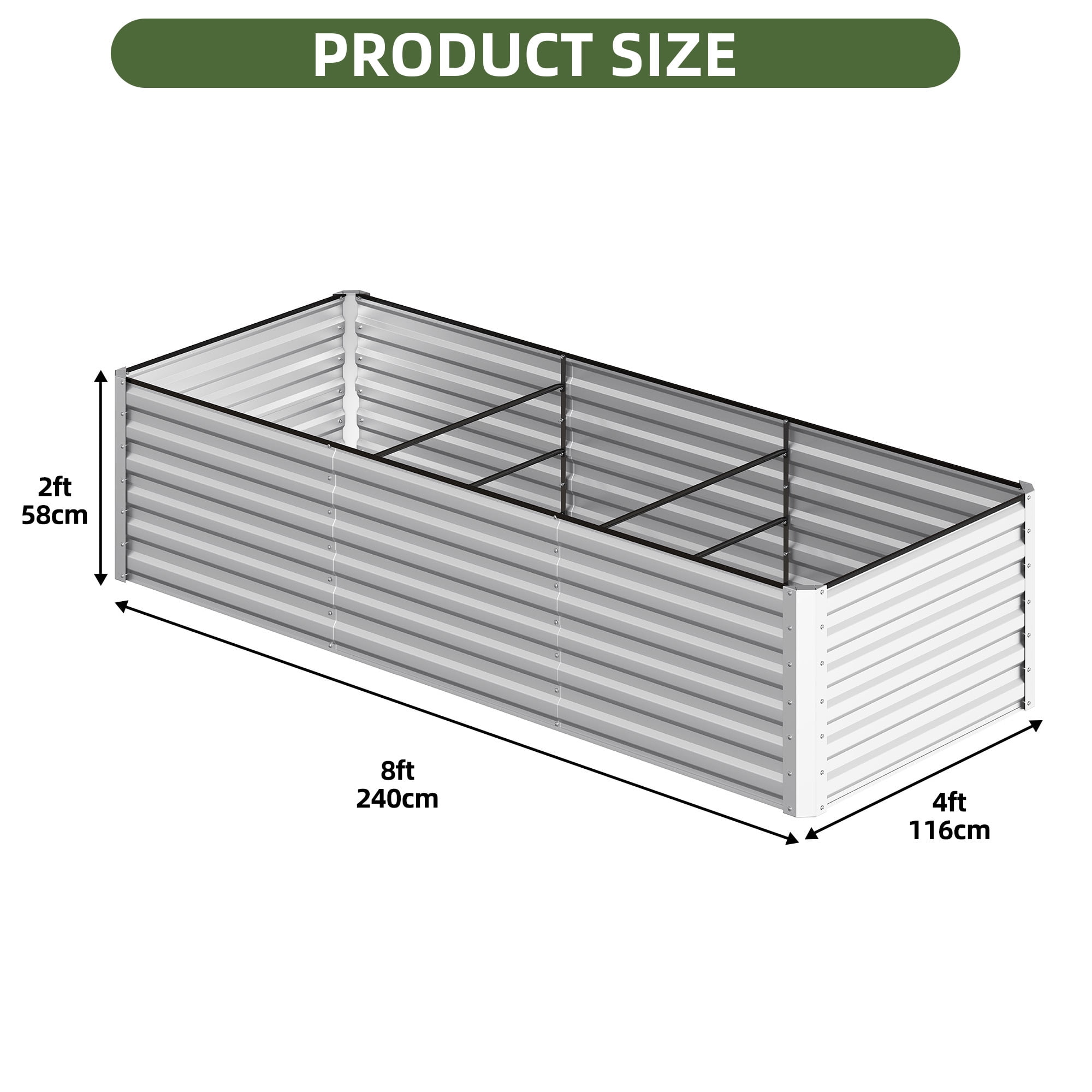 Uforic Galvanized Raised Garden Bed Kit, Metal Planter Box with Gloves, Metal Raised Garden Beds for Vegetables,Silver,8x4x2ft