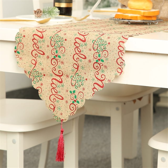 Fiudx Camino de Mesa Navideño, Diseño de Tela de Lino, Elegante Decoración Navideña, Duradero y Ligero, Evita Derrames, Ideal para Mesa de Comedor, Tamaño 180 X 35 Cm.