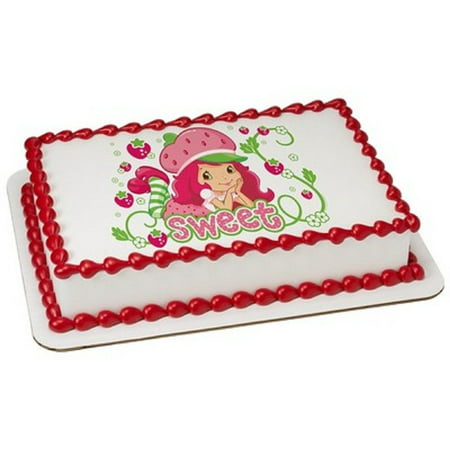 Strawberry Shortcake Edible Icing Image for 1/4 Sheet Cake, Easy to use just peel backing and lay on top of cake on your icing By Whimsical Practicality