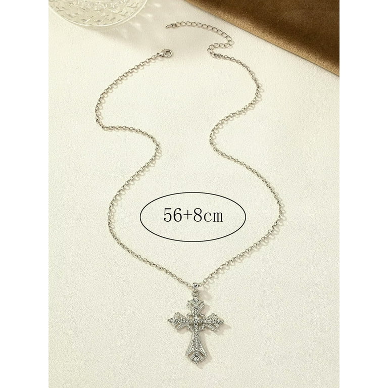 QQTDFG Large Rhinestone Cross Charm Necklace Jewelry for