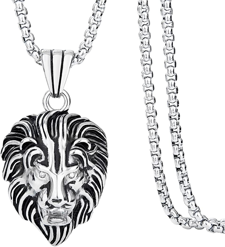 Kingdom 1 Mens Necklace Lion Pendant Necklace, Bigger in Size, Silver