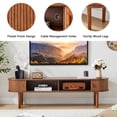 thumbnail image 4 of PHOYAL Fluted TV Stand for 60 inch TV , Modern Oval TV Console Table with Storage Compartment and 2 Doors, Gaming Entertainment Center with Sliding Door for Living Room, Bedroom, Office, Walnut, 4 of 6