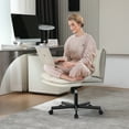 thumbnail image 5 of LEAGOO Criss Cross Chair with Wheels, Armless Cross Legged Office Chair, Comfy PU-Leather Desk Chair, Modern Swivel Height Adjustable Computer Task Chair, Wide Seat Cute Chair for Home Office(Beige), 5 of 21