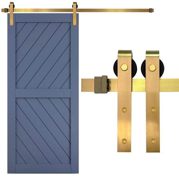 Rio Salto Gold Barn Door Hardware Kit Adjustable Length Sliding Door Hardware Modern Barn Interior 8 Feet Brushed Brass Panel Hardware Hardware Kit, 8ft - DOOR NOT INCLUDED