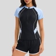 thumbnail image 2 of uvwlwu Women Half Zip Color Block Rash Guard Two Piece Swimsuit with Shorts,XL, 2 of 7