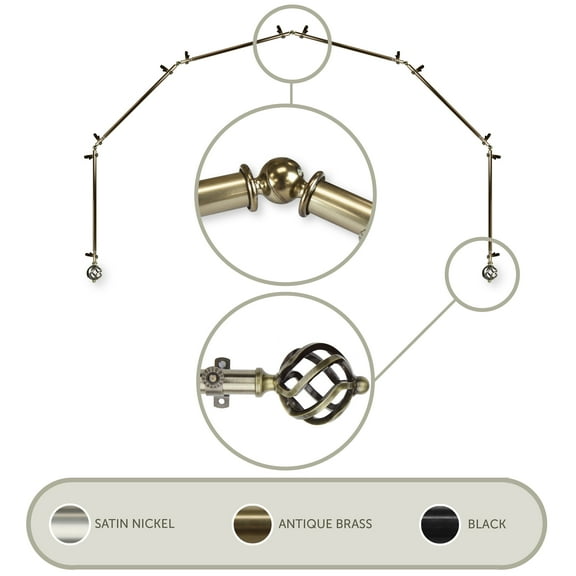 Twist 13/16 6-Sided Bay Window Curtain Rod - Antique Brass