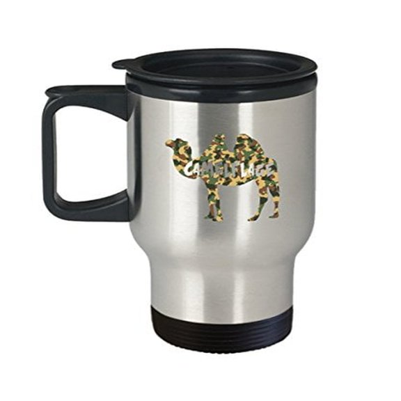 Travel Coffee Mug Camo- Camelflage - Camel Themed Gifts -14 Oz Stainless Steel Cup