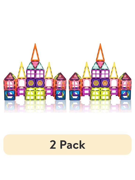 (2 pack) (2 pack) Contixo Magnetic Tiles and Educational Magnetic Building Blocks Set for Ages 3 and Up, 112-Pieces