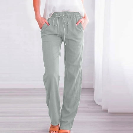 Lilgiuy Fashion Womens Casual Solid Color Elastic Loose Pants Straight Wide Leg Trousers Pants Hiking Work Ankle Dress Pants