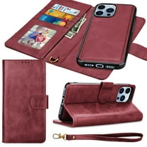 Tiflook Wallet Case For iPhone 13 (6.1 inch) 2021, Premium Vegan Leather [RFID Blocking] [Detachable Magnetic Removable] Cash ID Credit Card Holder Slots Carrying Pouch Flip Cover Strap [Wine Red]