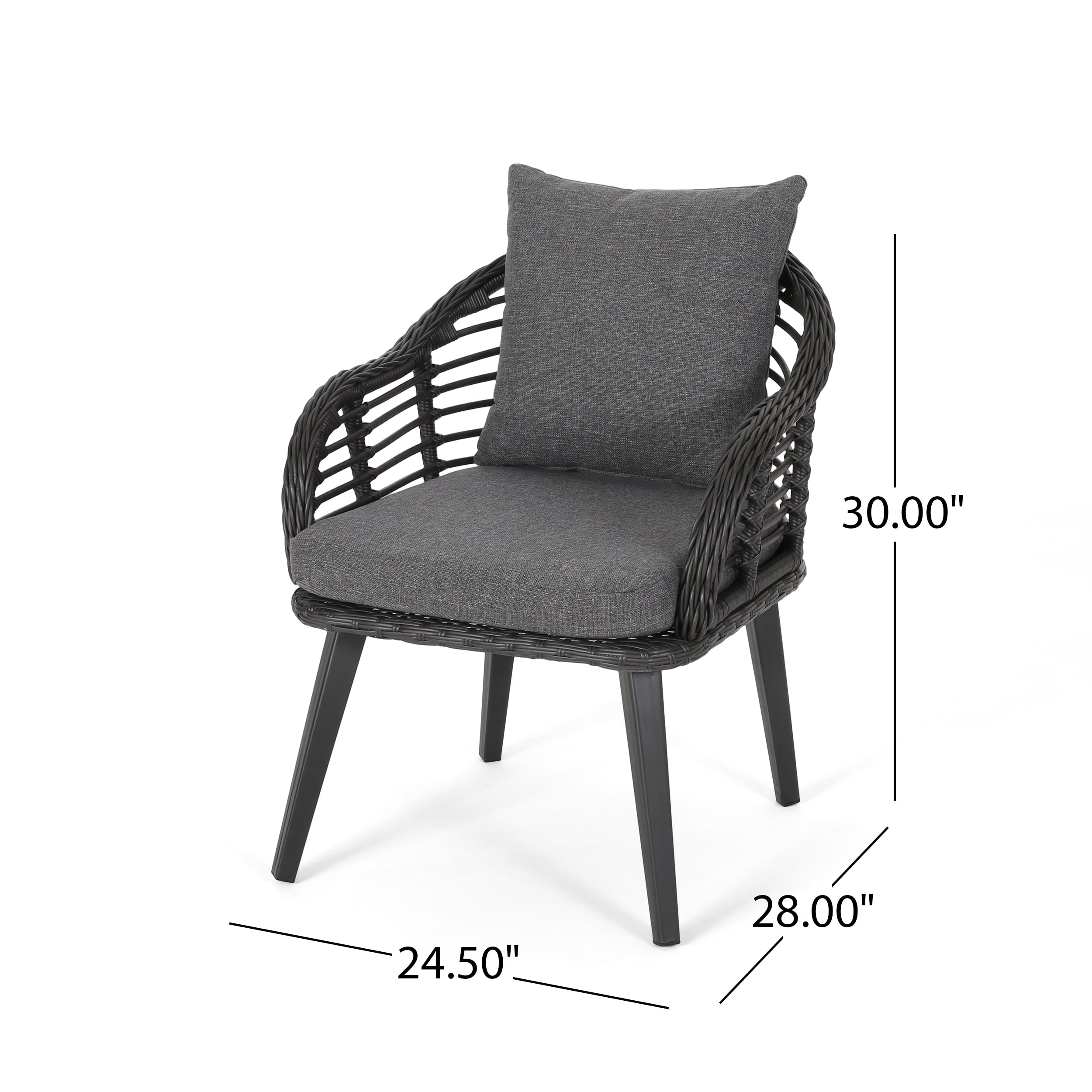 Tia Outdoor Wicker Club Chairs with Cushions, Set of 2, Gray and Dark Gray