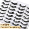 thumbnail image 4 of Lashes Volume Mink Eyelashes 14 Pairs Cateye Lash Strips Wispy Cat Eye Lashes Natural Look Short Thick Fluffy False Strip Eyelash Full Small Fake Lashes Pack Black Pestañas Postizas for Women, 4 of 12