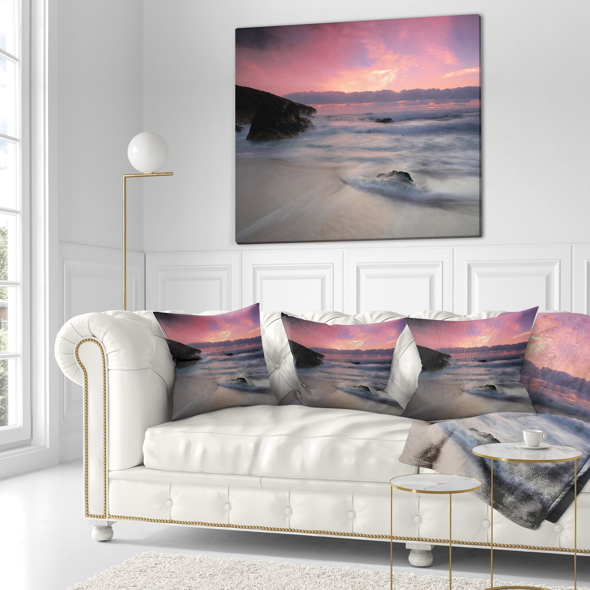 Designart White Waters at Guincho Beach Cascais - Seashore Throw Pillow - 16x16