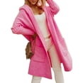 thumbnail image 2 of Womens Long Cardigan Cable Knitted Open Front Oversized Long Sleeve Hooded Outerwear Sweater Coat Wine Red XXL, 2 of 8