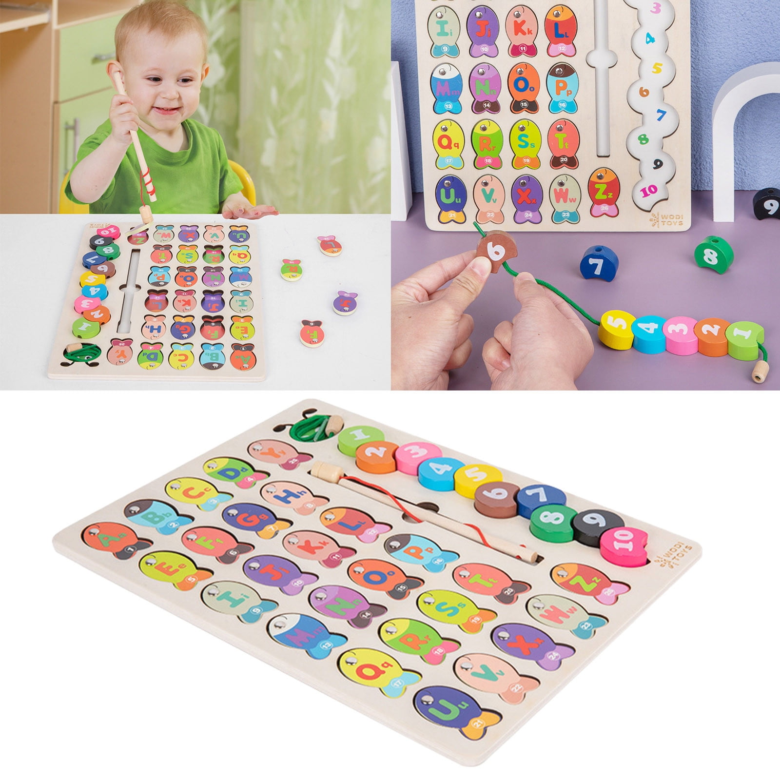 Wooden Fishing Game Toy For Toddlers Alphabet ABC Fish Catching Counting  Learning Education Math Preschool Board Games Toys Gifts 