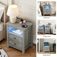 thumbnail image 3 of Holliwill 25" Tall Nightstand Set of 2 with Charging Station & LED Lights, Farmhouse Nightstands with 2 Drawers and Open Storage, End Table Bedside Table for Bedroom Living Room, Gray, 3 of 10
