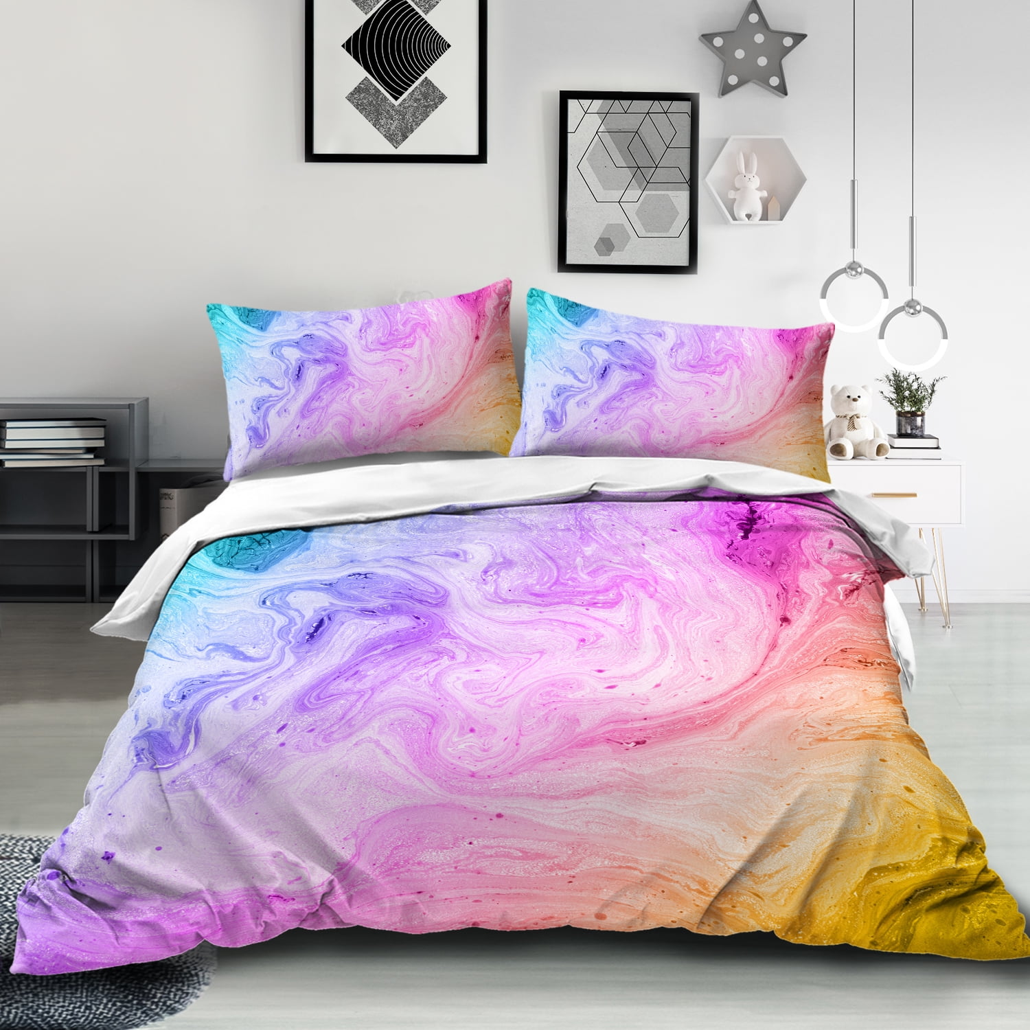 Blessliving Marble Bedding Tie Dye Pastel Pink Comforter Cover for