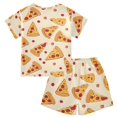 thumbnail image 2 of Pizza Pattern Summer Pajama Set Soft Cotton Short Sleeve Sleepwear 2PCS Pajama Sets Breathable Lounge Set Size 8Y, 2 of 7